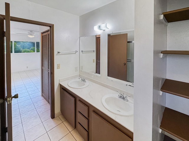 77-6311 Alii Dr Unit 301, Kailua-Kona, HI 96740 - full bath with double vanity, tile patterned flooring, and ceiling fan