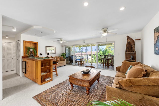 78-7054 Kamehameha Iii Rd Unit 504, Kailua-Kona, HI 96740 - living area with ceiling fan, light carpet, and recessed lighting