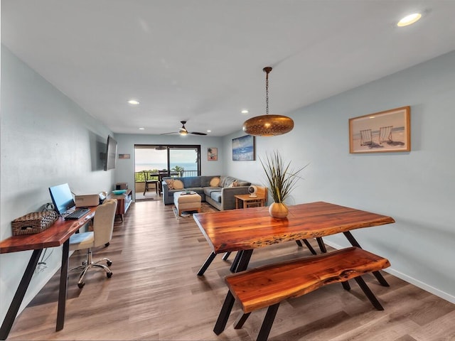 77-6585 Seaview Cir Unit 206, Kailua-Kona, HI 96740 - dining space featuring an office area, recessed lighting, ceiling fan, light wood-type flooring, and baseboards
