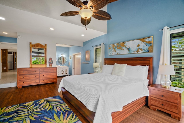 3920 Wyllie Rd Unit 7B, Princeville, HI 96722 - bedroom featuring wood finished floors, recessed lighting, and a ceiling fan
