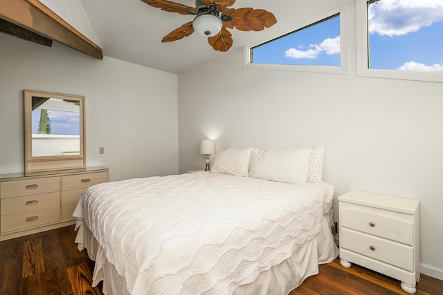 3920 Wyllie Rd Unit 7B, Princeville, HI 96722 - bedroom featuring lofted ceiling, dark wood-style flooring, and ceiling fan
