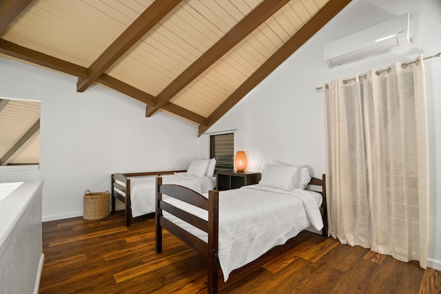 3920 Wyllie Rd Unit 7B, Princeville, HI 96722 - bedroom with an AC wall unit, wood finished floors, and wood ceiling