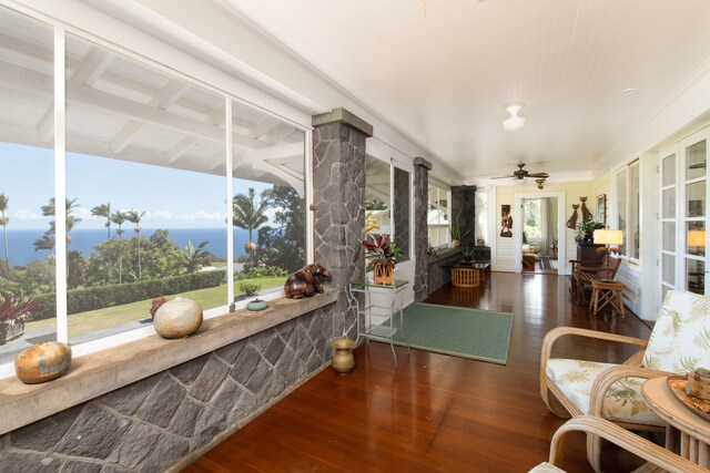 39-3383 Old Mamalahoa Hwy, Ookala, HI 96774 - sunroom featuring wood-type flooring and a ceiling fan