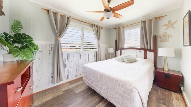 7990 Ulili Rd Unit A, Kekaha, HI 96752 - bedroom with wood finished floors, ornamental molding, and a ceiling fan