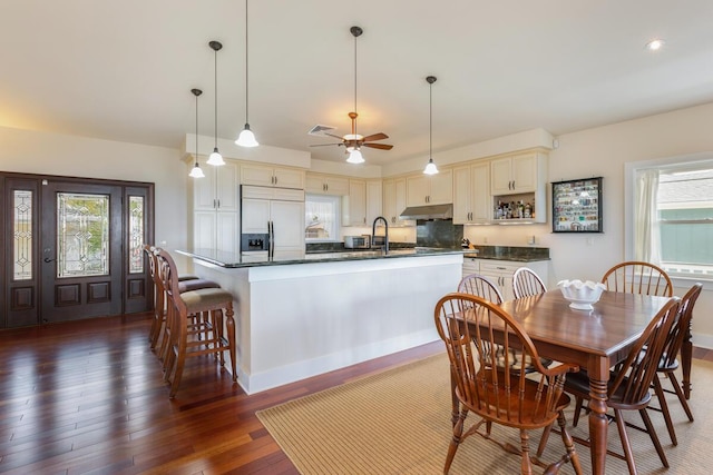 1187 Nohea St, Kalaheo, HI 96741 - dining room featuring ceiling fan, wood-type flooring, and recessed lighting
