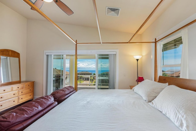 1187 Nohea St, Kalaheo, HI 96741 - bedroom with access to exterior, lofted ceiling, and a ceiling fan