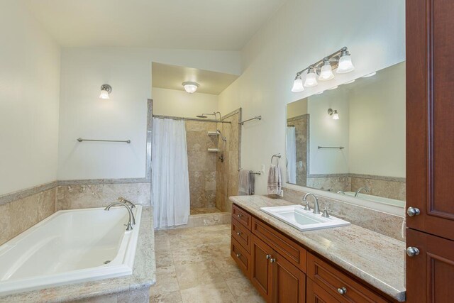 1187 Nohea St, Kalaheo, HI 96741 - full bathroom with a bath, a tile shower, and vanity