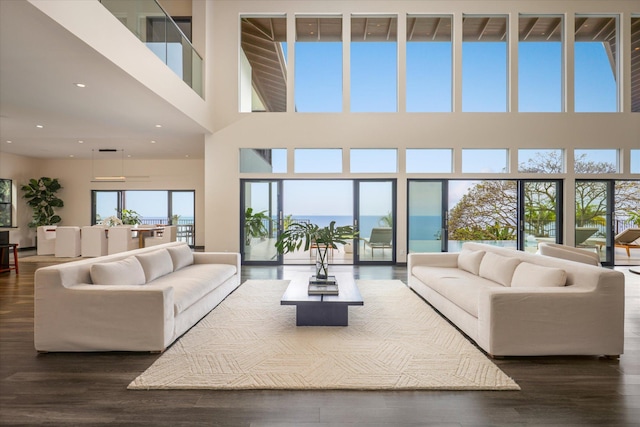 76-981 Aeo St, Kailua-Kona, HI 96740 - living area with a high ceiling, wood finished floors, and recessed lighting