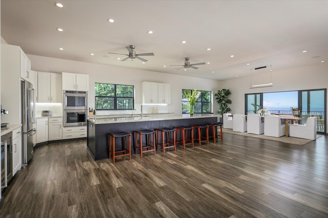 76-981 Aeo St, Kailua-Kona, HI 96740 - kitchen with appliances with stainless steel finishes, recessed lighting, dark wood-type flooring, a kitchen bar, and open floor plan