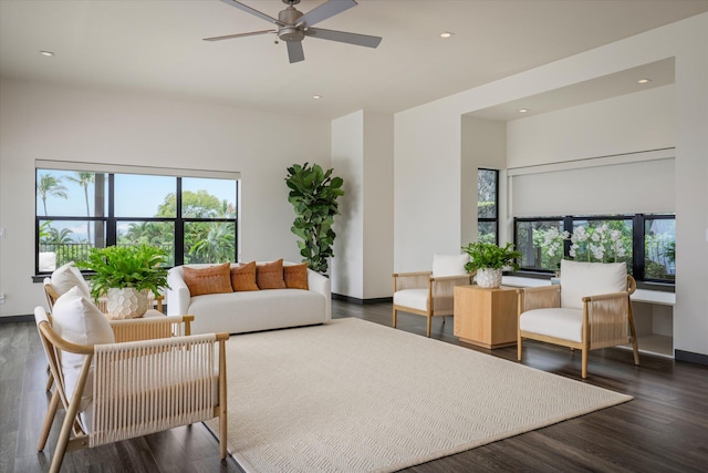 76-981 Aeo St, Kailua-Kona, HI 96740 - living room with wood finished floors, a ceiling fan, and recessed lighting