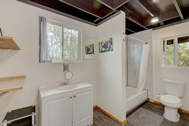 16-2159 Bamboo Dr, Pahoa, HI 96778 - full bathroom with wood finished floors, toilet, plenty of natural light, vanity, and beam ceiling
