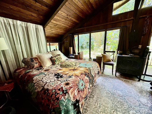 13-1382 Pueo St, Pahoa, HI 96778 - bedroom with lofted ceiling, wood ceiling, multiple windows, and wooden walls
