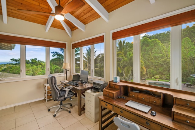 4600 Uha Rd Unit 3, Lawai, HI 96765 - office area featuring ceiling fan, wooden ceiling, light tile patterned flooring, and baseboards