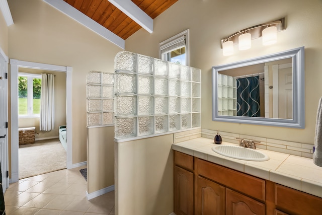 4600 Uha Rd Unit 3, Lawai, HI 96765 - full bathroom featuring wood ceiling, vanity, tile patterned floors, and baseboards