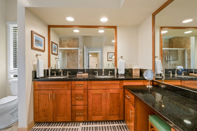 2370 Hoohu Rd Unit 712, Koloa, HI 96756 - bathroom with recessed lighting, a stall shower, double vanity, and toilet