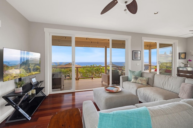 1165 Milia St, Kalaheo, HI 96741 - living area with wood finished floors and ceiling fan