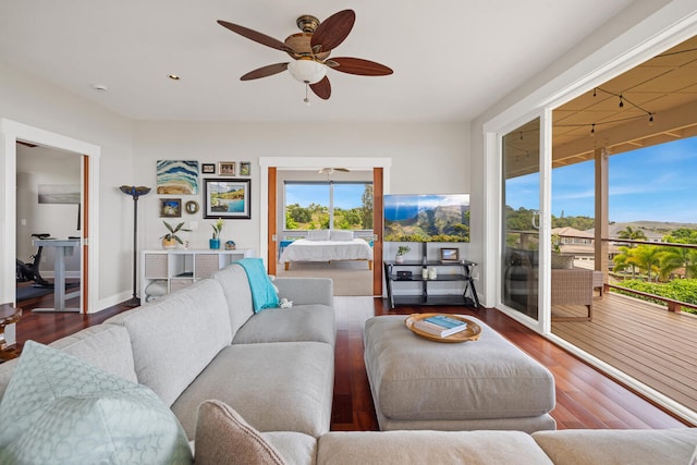 1165 Milia St, Kalaheo, HI 96741 - living room with wood finished floors and ceiling fan