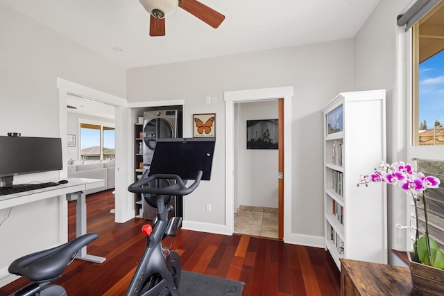 1165 Milia St, Kalaheo, HI 96741 - exercise area with a ceiling fan, wood finished floors, and baseboards