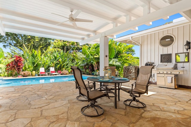 3042 Lauae Pl, Koloa, HI 96756 - view of patio / terrace featuring grilling area, a ceiling fan, an outdoor pool, and outdoor dining space