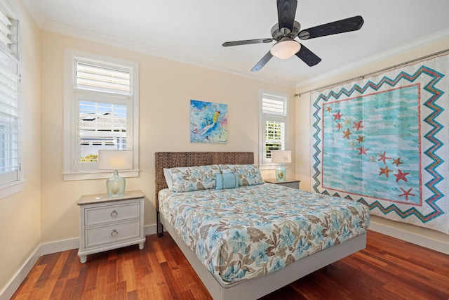 3042 Lauae Pl, Koloa, HI 96756 - bedroom featuring wood finished floors, ornamental molding, baseboards, and a ceiling fan