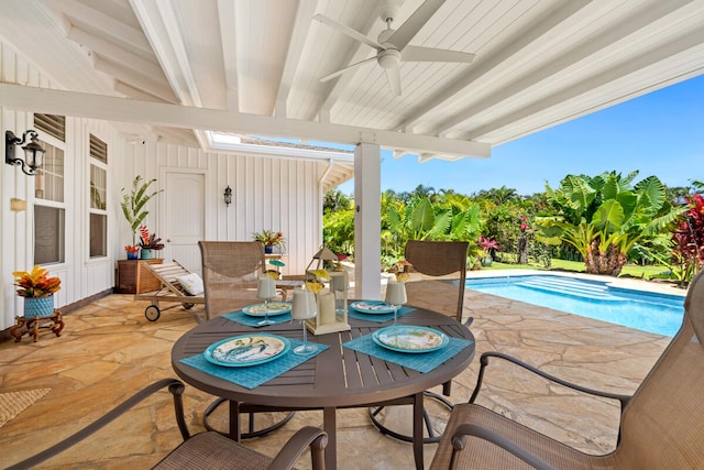 3042 Lauae Pl, Koloa, HI 96756 - view of patio / terrace with a ceiling fan, an outdoor pool, and outdoor dining space