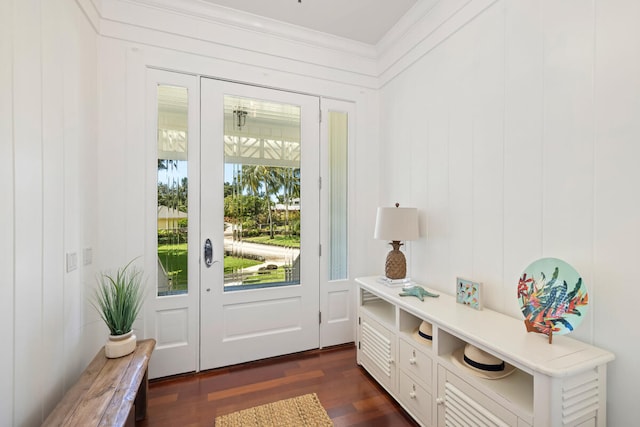 3042 Lauae Pl, Koloa, HI 96756 - doorway to outside with ornamental molding and dark wood-type flooring