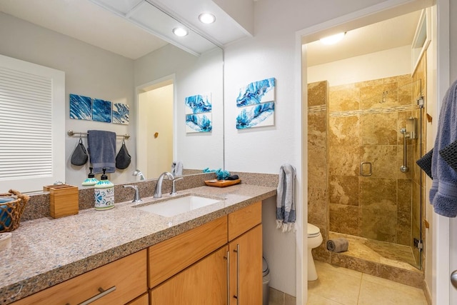 3880 Wyllie Rd Unit 12B, Princeville, HI 96722 - full bath with toilet, vanity, a stall shower, and tile patterned floors