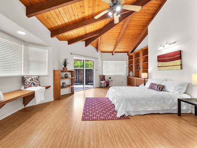 15-1545 27th Ave, Keaau, HI 96749 - bedroom with access to exterior, wood finished floors, wood ceiling, baseboards, and ceiling fan