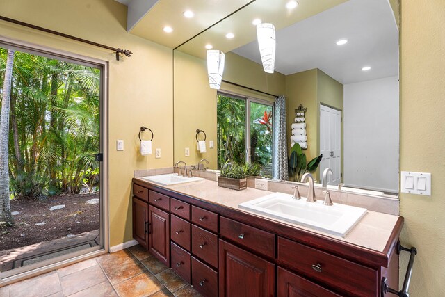 74-4967 Kiwi St, Kailua-Kona, HI 96740 - full bathroom featuring double vanity, tile patterned floors, and recessed lighting
