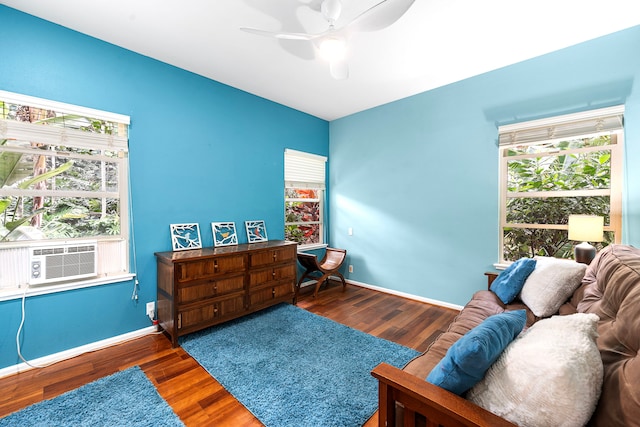 74-4967 Kiwi St, Kailua-Kona, HI 96740 - sitting room featuring wood finished floors, a ceiling fan, baseboards, and cooling unit