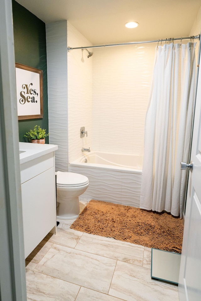 3057 Poipu Rd Unit C10, Koloa, HI 96756 - full bathroom with shower / bath combo with shower curtain, toilet, vanity, recessed lighting, and marble finish floors