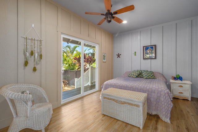 54-3723 Lehuula Cir, Kapaau, HI 96755 - bedroom with access to outside, light wood-type flooring, a decorative wall, and ceiling fan