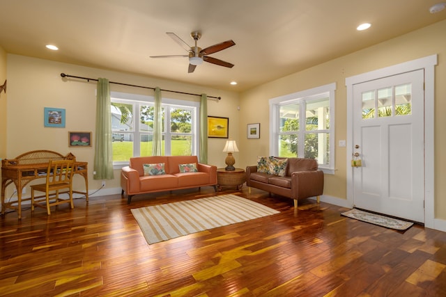 54-3723 Lehuula Cir, Kapaau, HI 96755 - living area featuring hardwood / wood-style floors, ceiling fan, recessed lighting, and baseboards