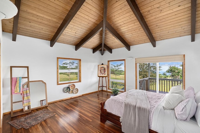 28-811 Akaka Falls Rd, Honomu, HI 96728 - bedroom featuring access to outside, wood ceiling, baseboards, and wood finished floors