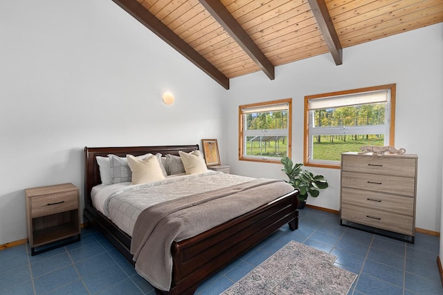 28-811 Akaka Falls Rd, Honomu, HI 96728 - bedroom featuring wood ceiling, baseboards, and dark tile patterned floors