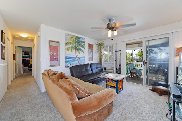 75-6081 Alii Dr Unit B204, Kailua-Kona, HI 96740 - living room with light carpet, ceiling fan, and attic access