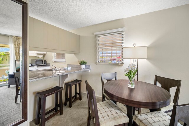 525 Aleka Lp Unit C13, Kapaa, HI 96746 - dining area with a textured ceiling, light carpet, and baseboards