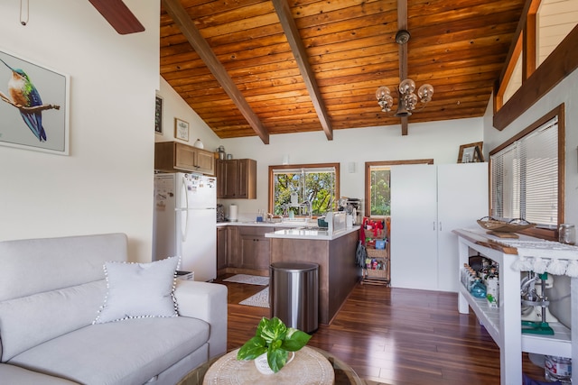 4085-B Noho Rd, Koloa, HI 96756 - living room with dark wood finished floors and wooden ceiling