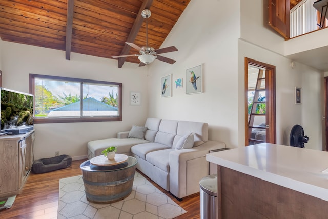 4085-B Noho Rd, Koloa, HI 96756 - living area featuring wood finished floors, wooden ceiling, a ceiling fan, and baseboards