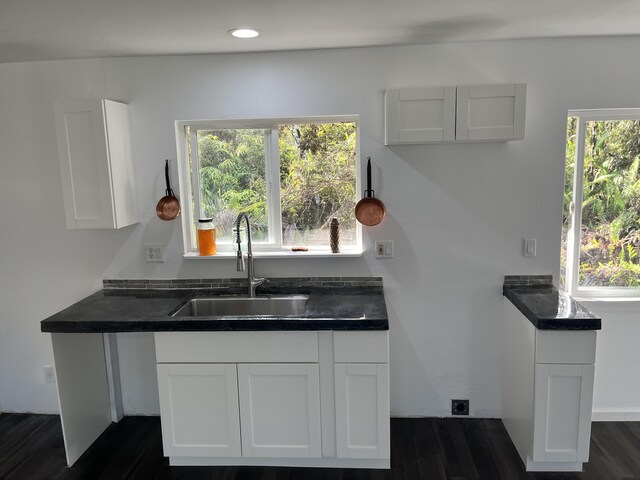 16-2064 Azure Dr, Pahoa, HI 96778 - kitchen featuring a sink, dark countertops, dark wood-style flooring, and recessed lighting