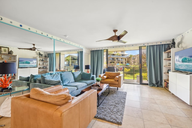 1661 Pee Rd Unit I-204, Koloa, HI 96756 - living room featuring a ceiling fan, healthy amount of natural light, and light tile patterned floors