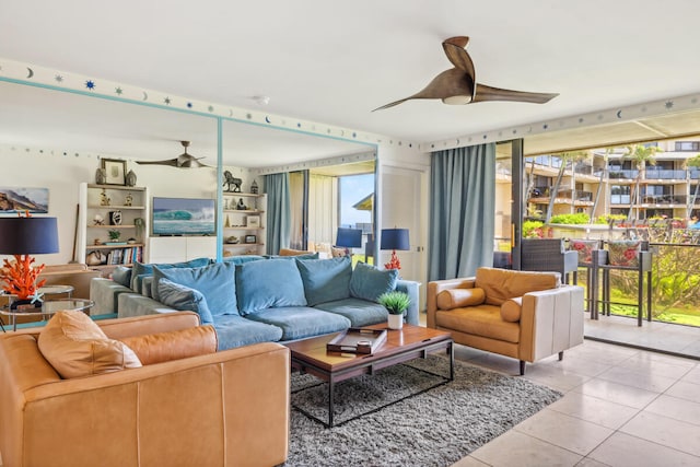 1661 Pee Rd Unit I-204, Koloa, HI 96756 - living area with a ceiling fan and light tile patterned floors