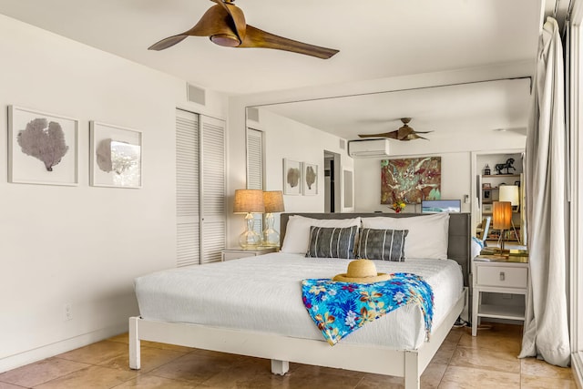 1661 Pee Rd Unit I-204, Koloa, HI 96756 - tiled bedroom featuring a wall mounted AC and a ceiling fan