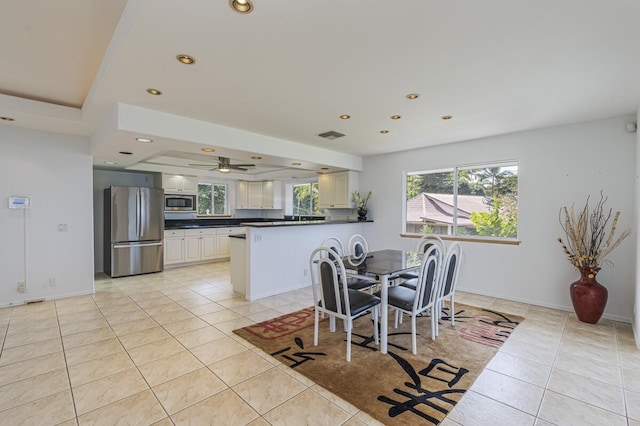 77-6470 Ono Rd, Kailua-Kona, HI 96740 - dining room with light tile patterned floors, plenty of natural light, recessed lighting, a ceiling fan, and baseboards