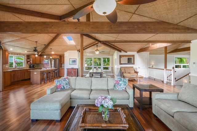 4194 Waileia Pl, Princeville, HI 96722 - living area featuring a ceiling fan and dark wood-type flooring