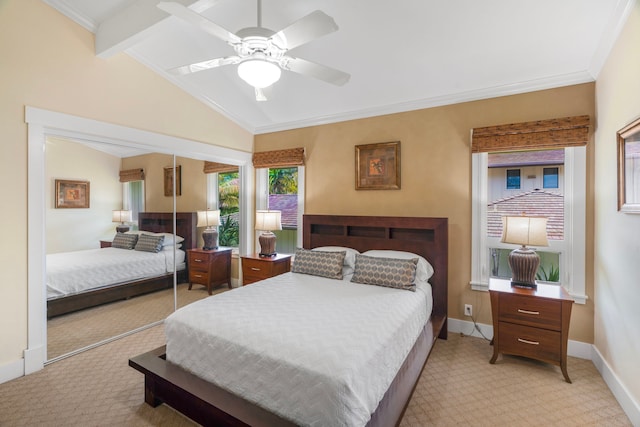 4194 Waileia Pl, Princeville, HI 96722 - bedroom with light carpet, crown molding, baseboards, and a ceiling fan
