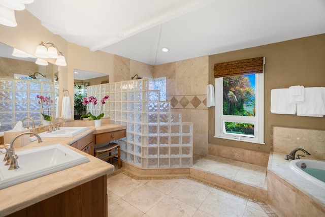 4194 Waileia Pl, Princeville, HI 96722 - bathroom with a garden tub, vanity, walk in shower, and tile patterned flooring