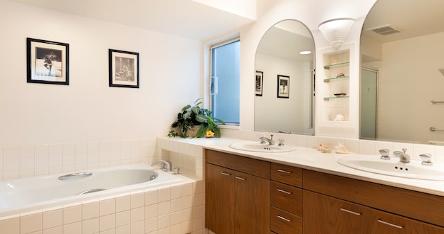 69-1010 Keana Pl Unit F105, Waikoloa, HI 96738 - full bath featuring double vanity, a garden tub, and a shower with door