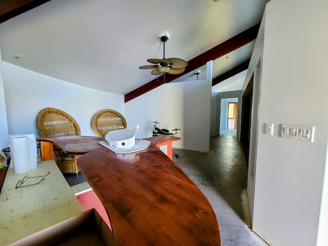 89-1156 Omokaa Pl, Captain Cook, HI 96704 - dining room with concrete floors and a ceiling fan