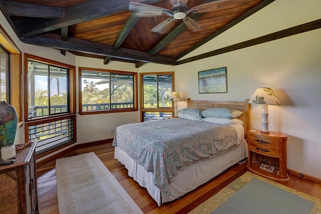 13-125 Nalu Pl, Pahoa, HI 96778 - bedroom with baseboards, multiple windows, wood finished floors, and wooden ceiling
